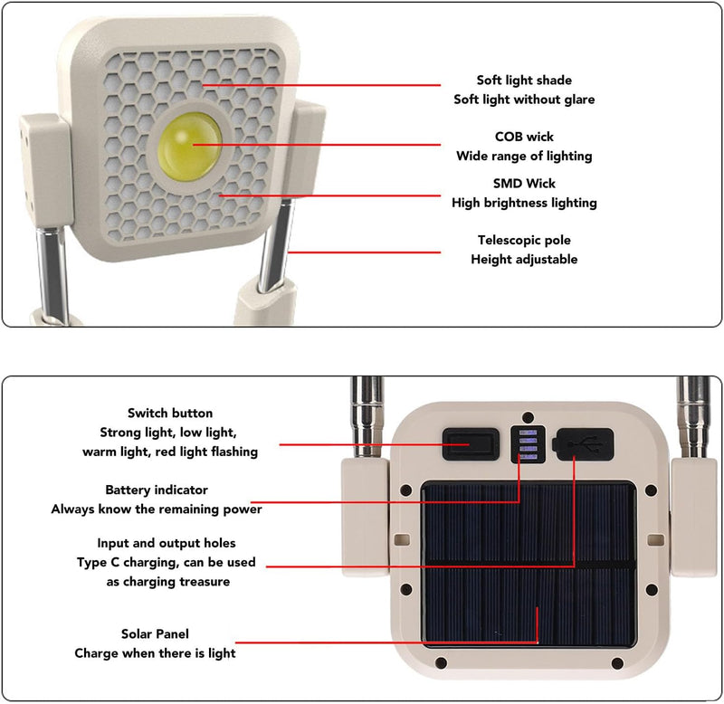 Solar Work Lights Adjustable Height