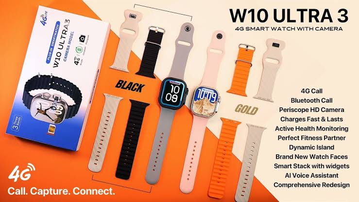 W10 ULTRA 3 SIM CARD 4G SMART WATCH WITH CAMERA